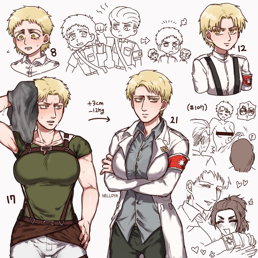 reiner braun, porco galliard, and gabi braun (shingeki no kyojin) drawn by mina_(als_dk)