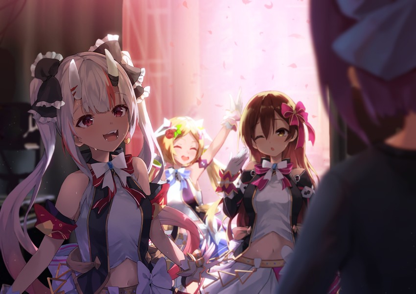 nakiri ayame, aki rosenthal, roboco-san, and a-chan (hololive) drawn by konkito