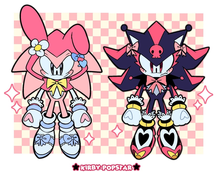 sonic the hedgehog, shadow the hedgehog, my melody, and kuromi (sonic and 2 more) drawn by kirby_popstar