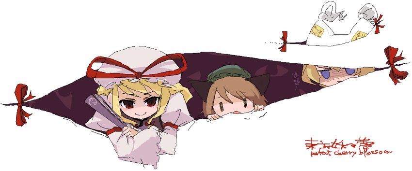 yakumo yukari, yakumo ran, and chen (touhou) drawn by mota