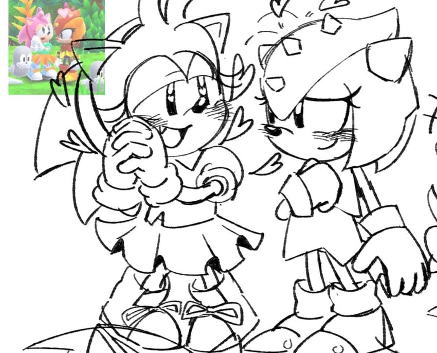 amy rose, classic amy, trip the sungazer, and rocky (sonic and 2 more) drawn by fishsoof