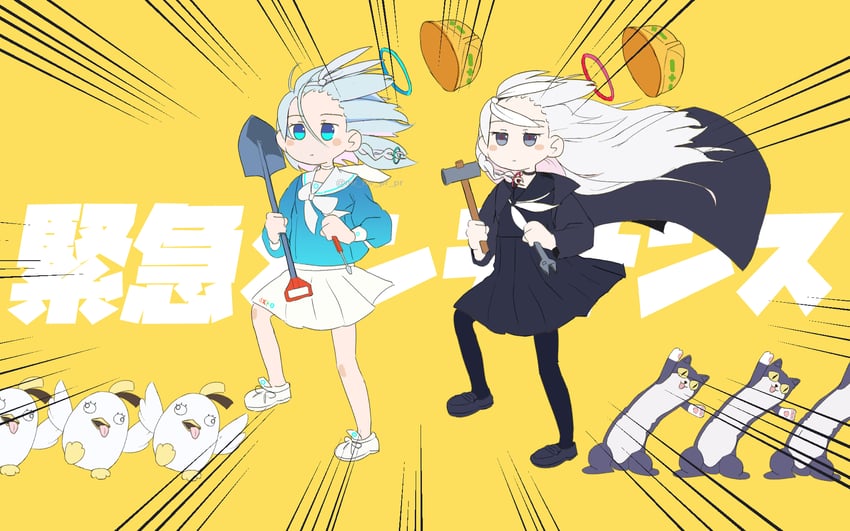 arona, plana, peroro, and wavecat (blue archive and 1 more) drawn by murumuru_(mr_mr_pr_pr)