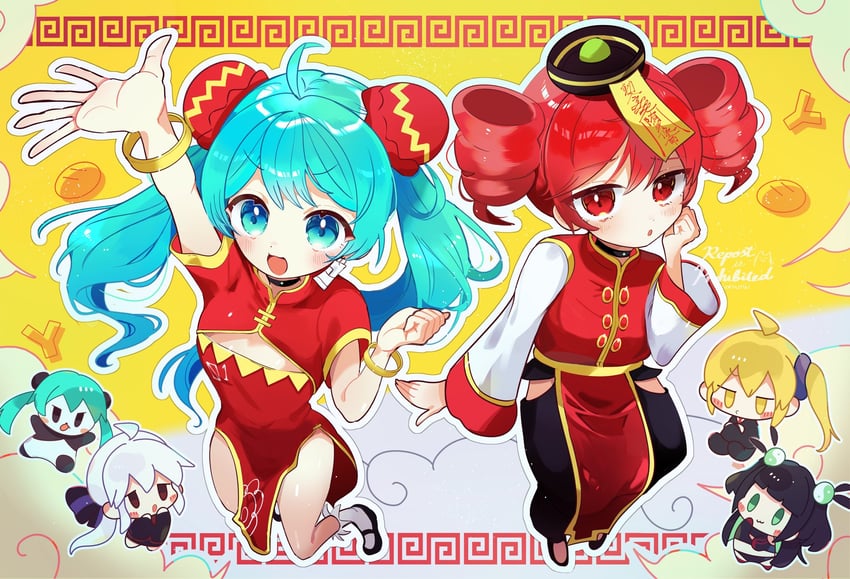 hatsune miku, kasane teto, yowane haku, akita neru, and tabane roze (vocaloid and 3 more) drawn by sorami_yuru