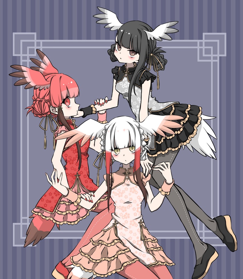 japanese crested ibis, scarlet ibis, and black-headed ibis (kemono friends) drawn by petit_ramune