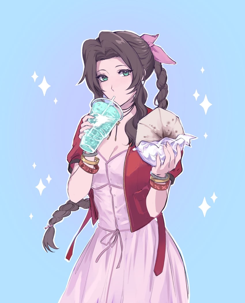 aerith gainsborough (final fantasy and 2 more) drawn by kivavis