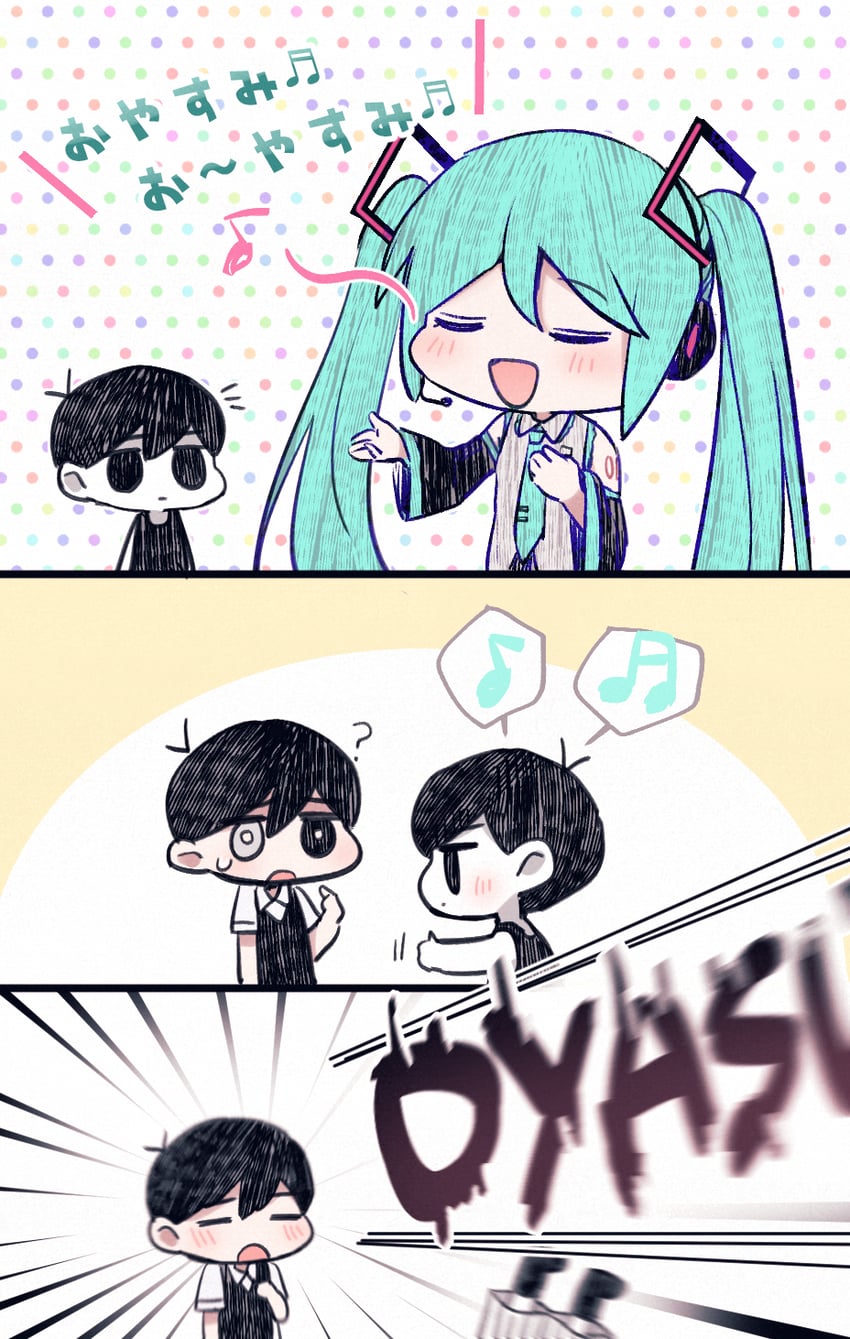 hatsune miku, sunny, and omori (vocaloid and 1 more) drawn by yutsu