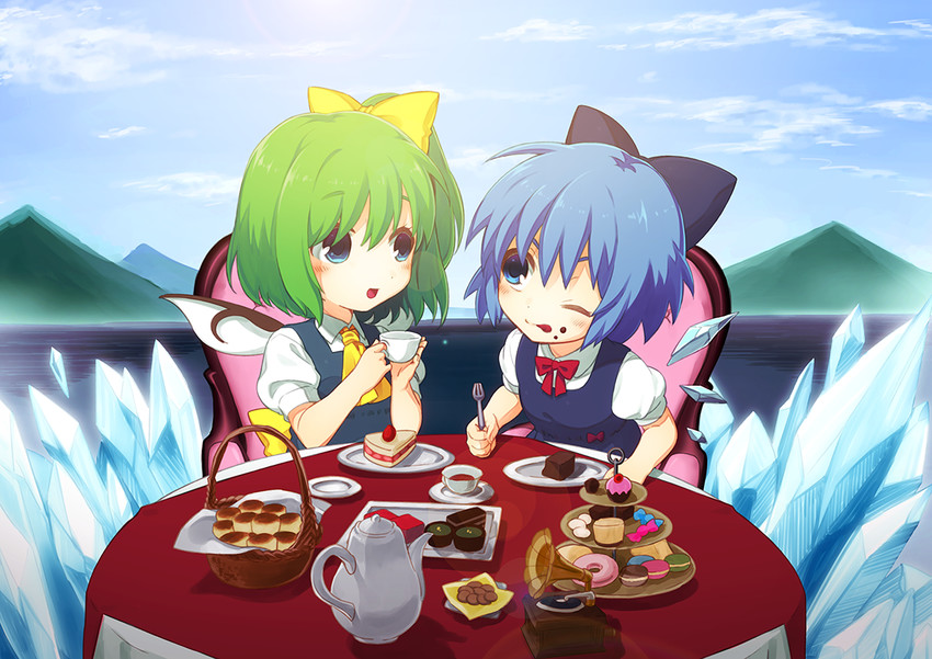 cirno and daiyousei (touhou and 1 more) drawn by futoumeido