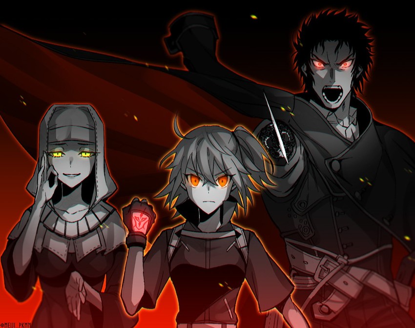 fujimaru ritsuka, sessyoin kiara, and hijikata toshizou (fate and 1 more) drawn by meiji_ken