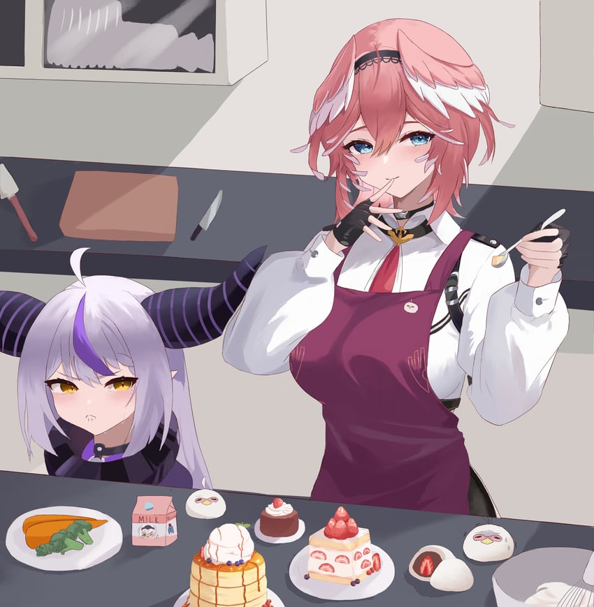 shirogane noel, la+ darknesss, takane lui, bloop, tsukune, and 1 more (hololive) drawn by kfsocks