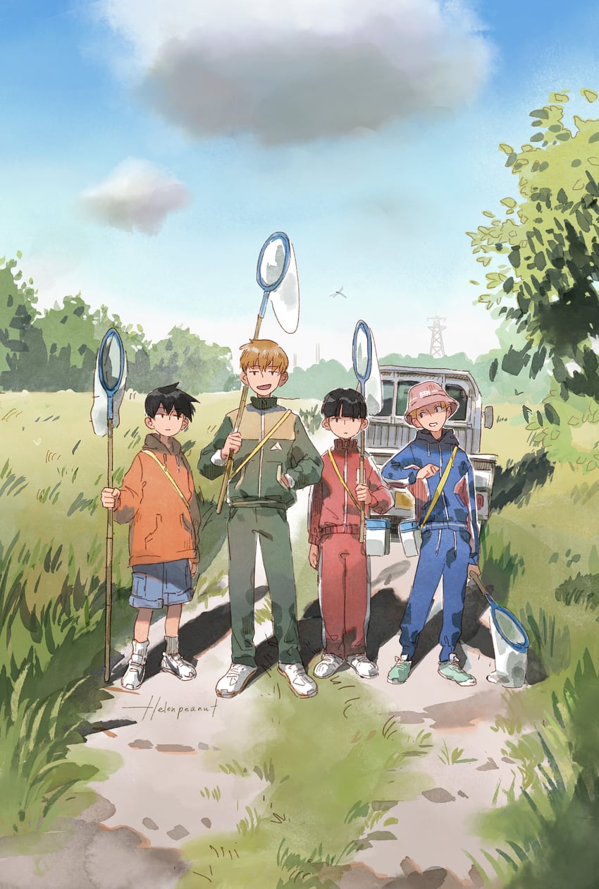kageyama shigeo, reigen arataka, kageyama ritsu, and hanazawa teruki (mob psycho 100) drawn by helenpeanut