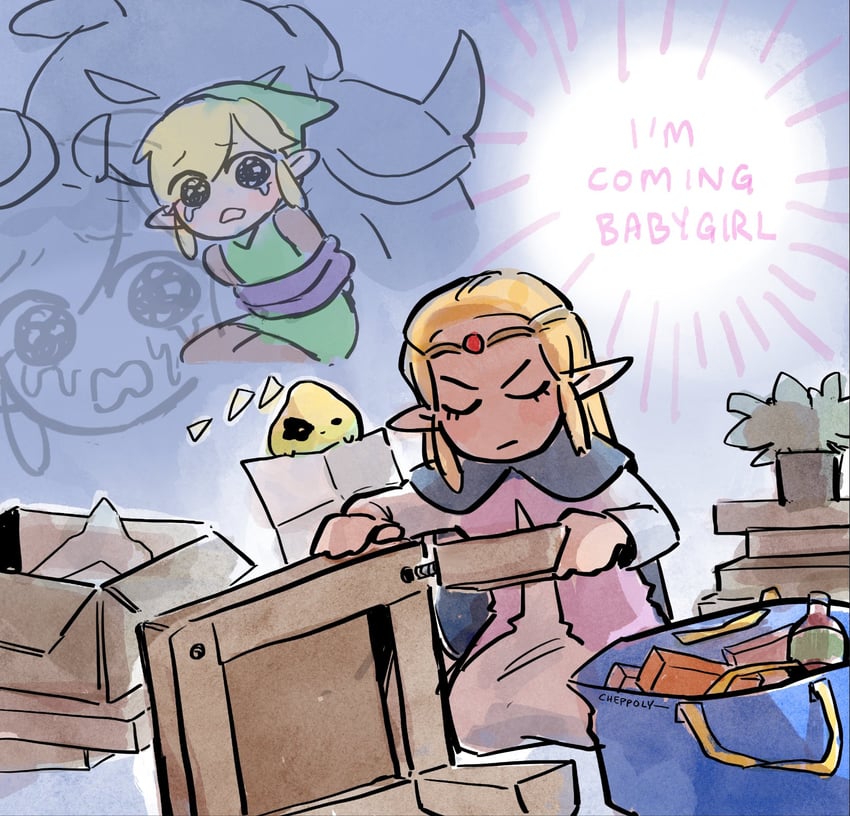 link, princess zelda, tri, and ganon (the legend of zelda and 1 more) drawn by cheppo