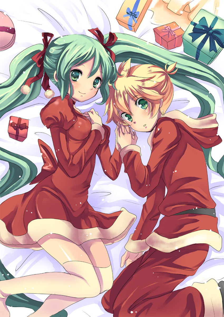 hatsune miku and kagamine len (vocaloid) drawn by hikari_no