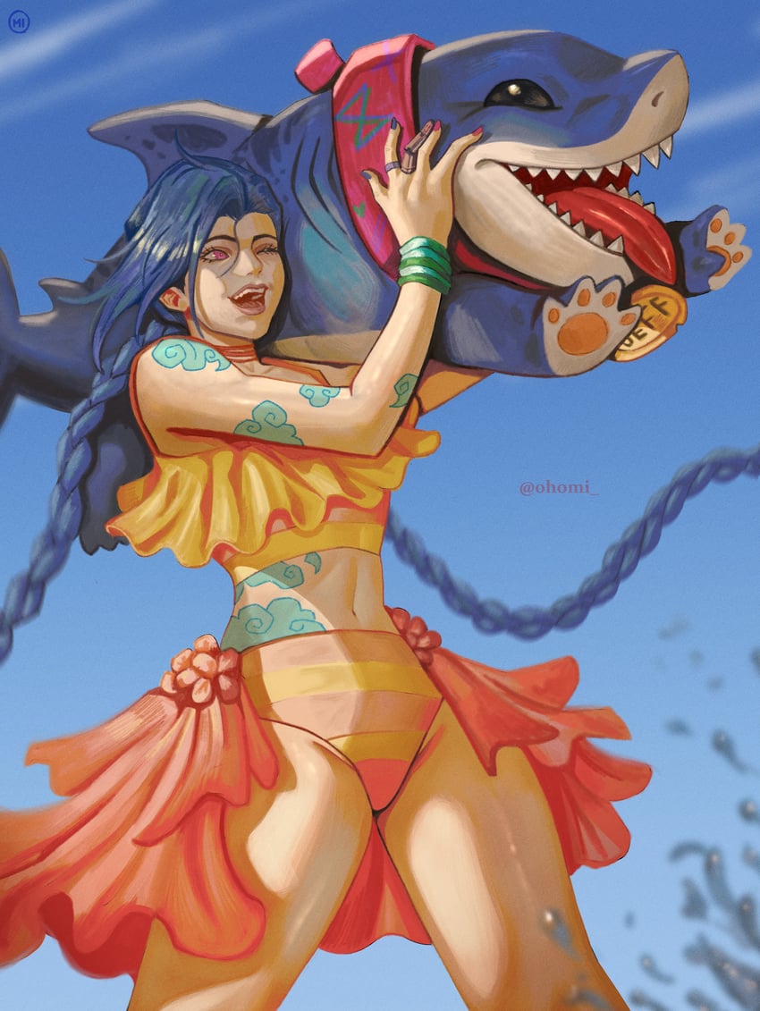 jinx, arcane jinx, and jeff the land shark (league of legends and 3 more) drawn by 0homi