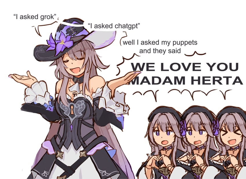 herta, the herta, and grok (honkai and 2 more) drawn by nonnormalguy