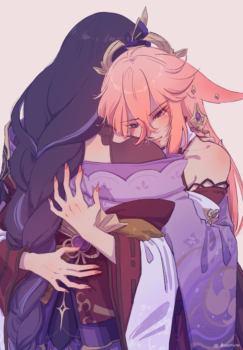 raiden shogun and yae miko (genshin impact) drawn by dunoruno