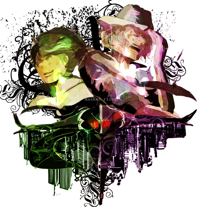 kamen rider double, philip, and hidari shoutarou (kamen rider and 1 more) drawn by munagro