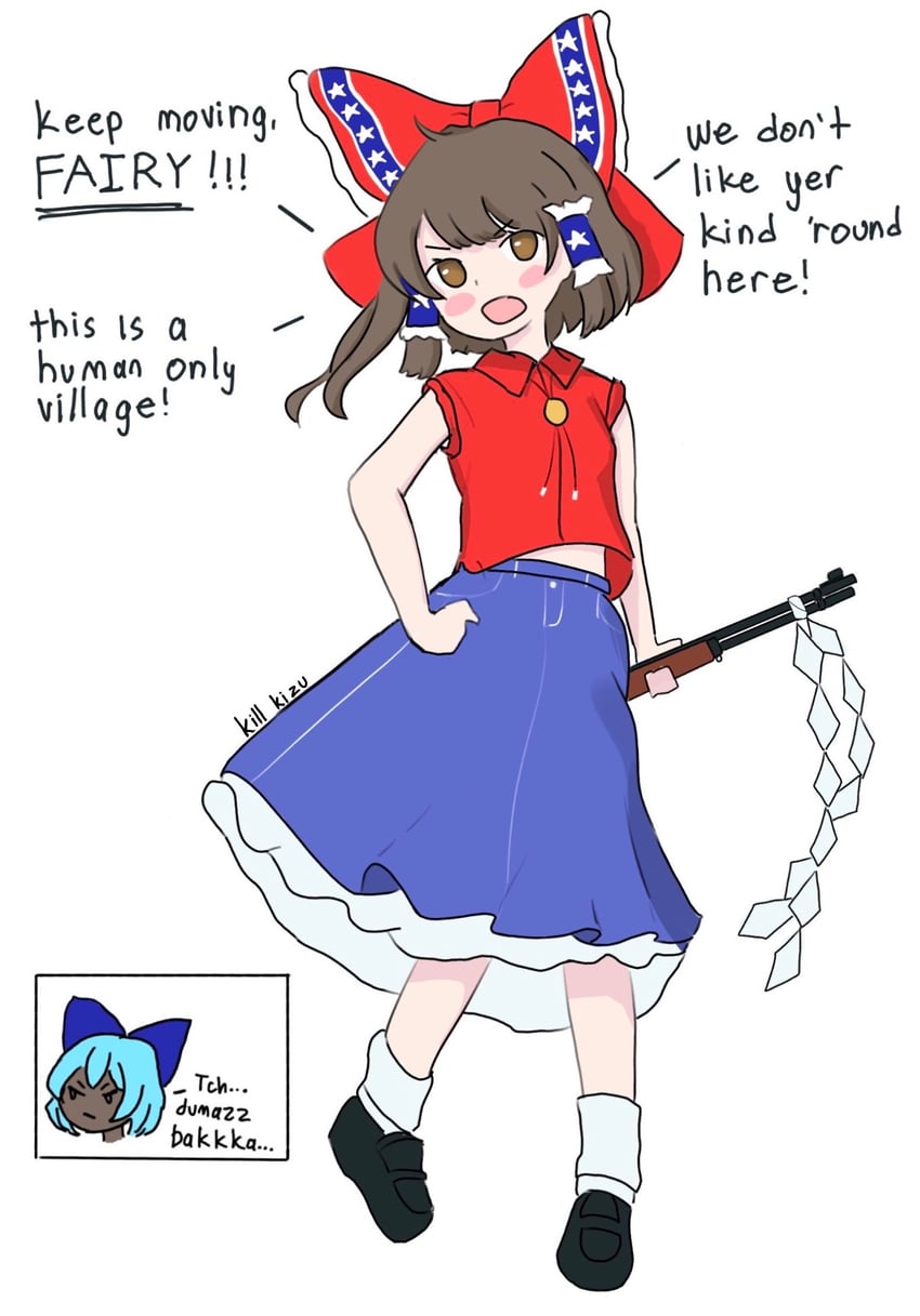 hakurei reimu, cirno, and tanned cirno (touhou) drawn by kill_kizu