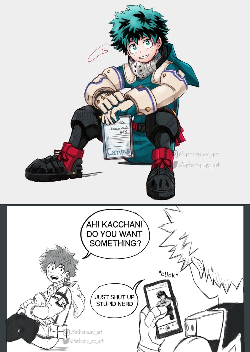 midoriya izuku and bakugou katsuki (boku no hero academia) drawn by athena_av