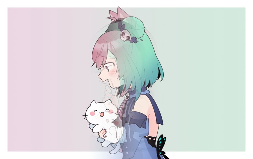 uruha rushia, mikeneko, and fandead (hololive and 1 more) drawn by sakana_(saka11205)