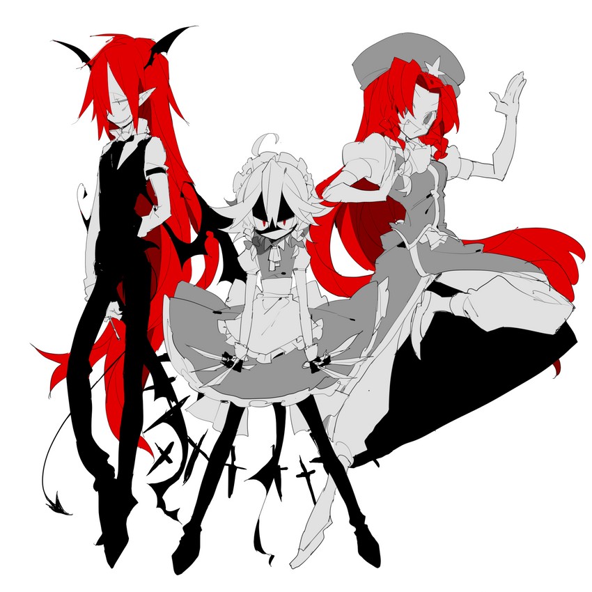 izayoi sakuya, hong meiling, and koakuma (touhou) drawn by higa423