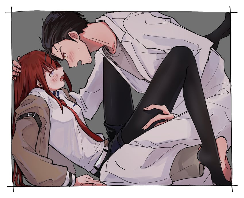 makise kurisu and okabe rintarou (steins;gate) drawn by suehiroch0