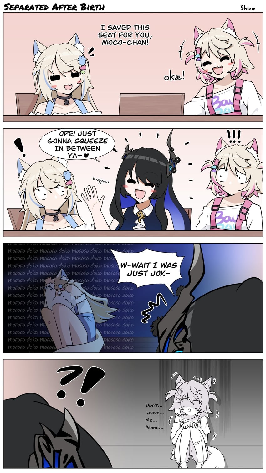 nerissa ravencroft, fuwawa abyssgard, and mococo abyssgard (hololive and 2 more) drawn by oguma_shiro