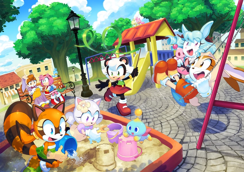 amy rose, neutral chao, cheese, vanilla the rabbit, marine the raccoon, and 6 more (original and 2 more) drawn by drawloverlala