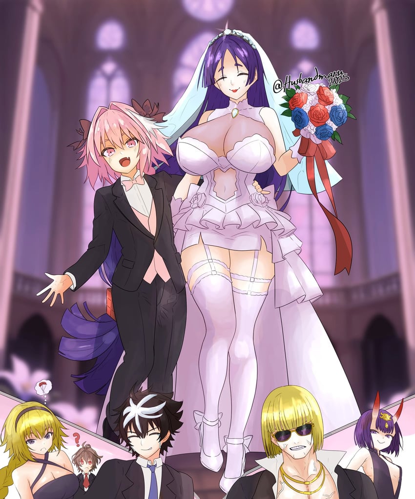 jeanne d'arc, shuten douji, astolfo, minamoto no raikou, sieg, and 2 more (fate and 5 more) drawn by husbandmaru