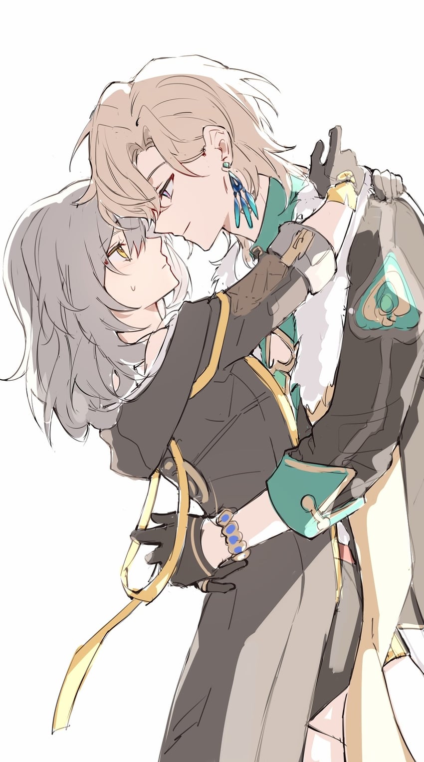 trailblazer, stelle, and aventurine (honkai and 1 more) drawn by hanliiii