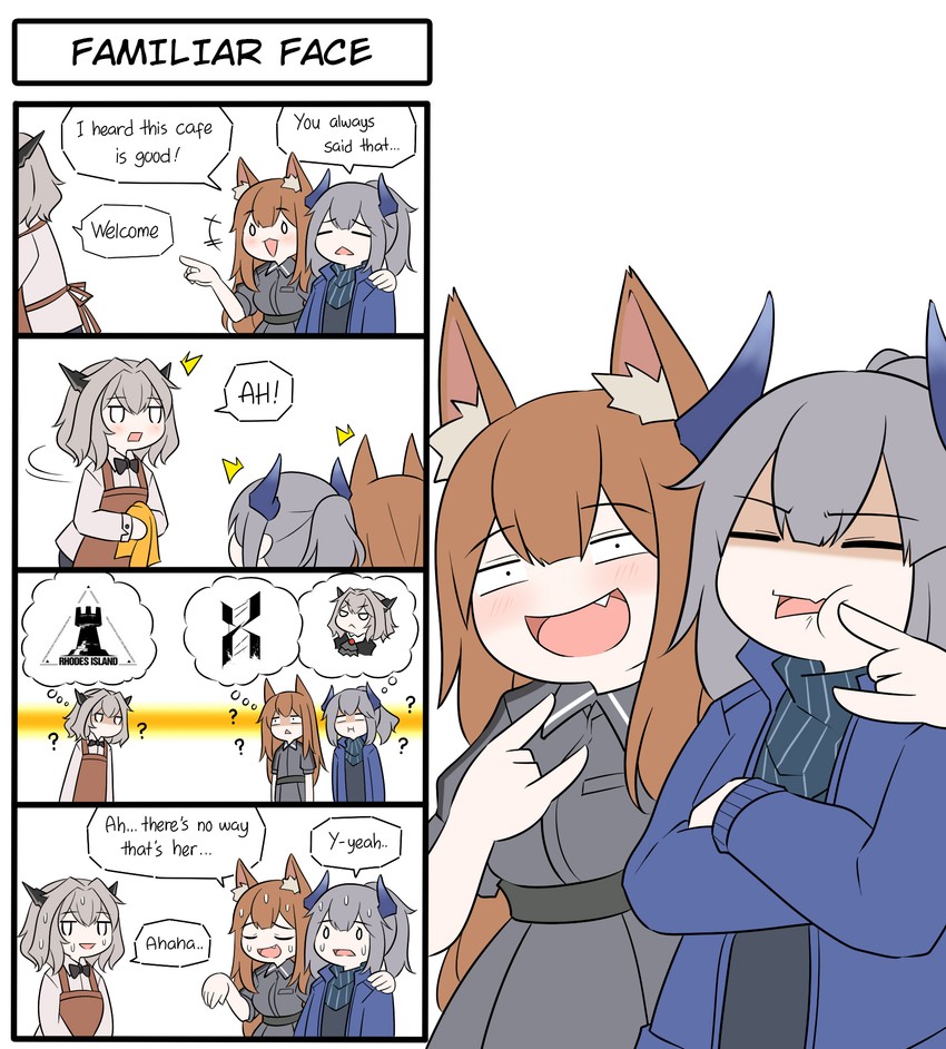 talulah, franka, and liskarm (arknights) drawn by btcafe and guin_guin