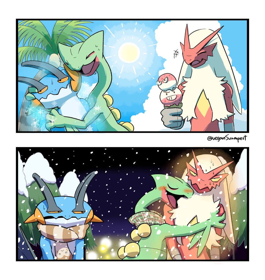 furret, blaziken, sceptile, swampert, voltorb, and 1 more (pokemon) drawn by veganswampert