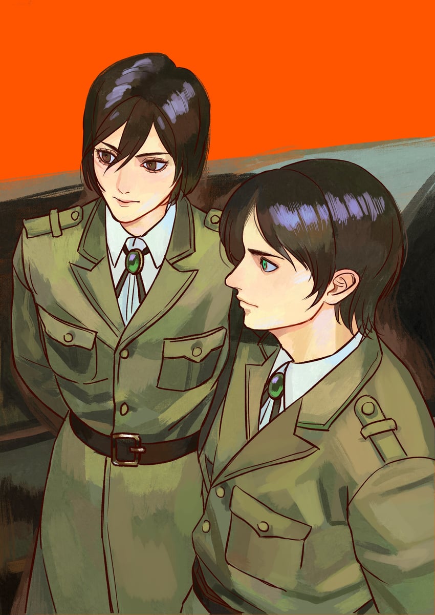mikasa ackerman and eren yeager (shingeki no kyojin) drawn by furudxn