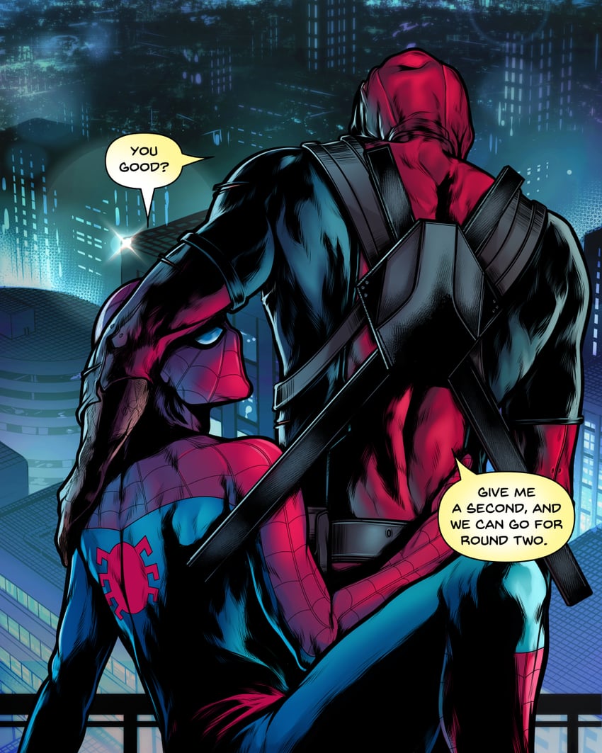 deadpool, spider-man, and peter parker (marvel and 2 more) drawn by aya_(the_fuzzy_aya)