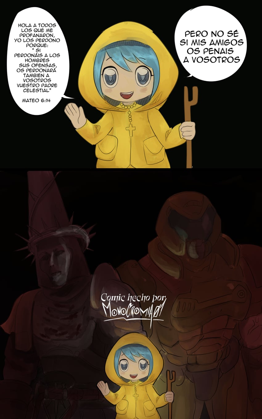 doomguy, luce, and penitent one (doom and 3 more) drawn by monocromia01