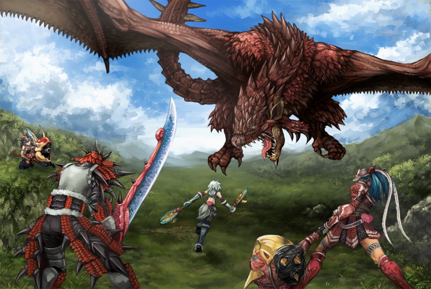 monster hunter, rathalos, and yian kut-ku (monster hunter) drawn by shibairo