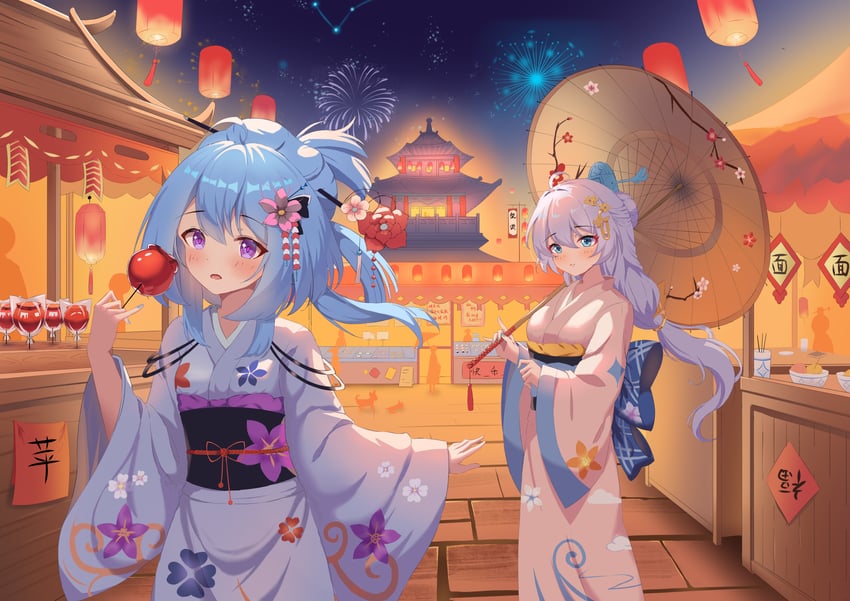 theresa apocalypse, griseo, and zhuge kongming (honkai and 1 more) drawn by evil_king