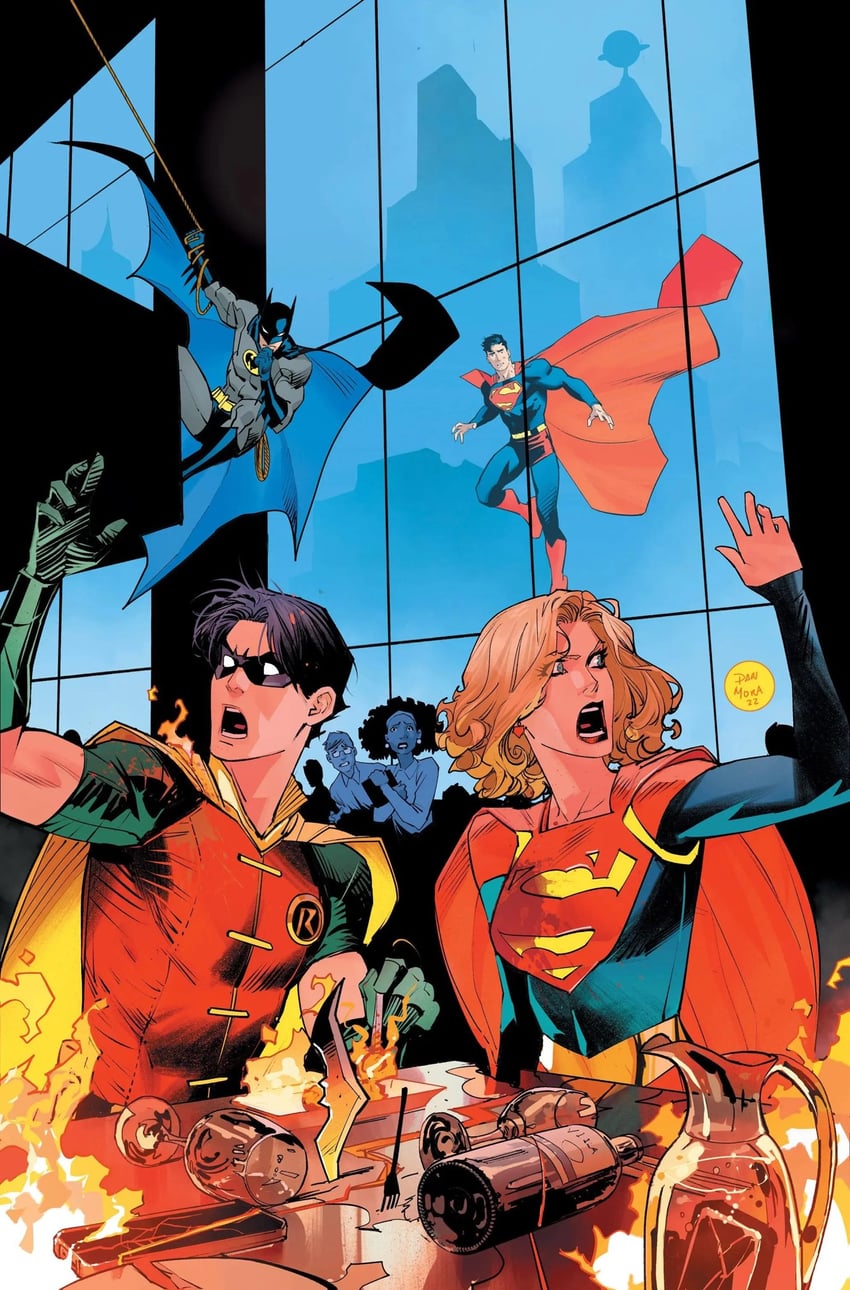 batman, robin, superman, supergirl, and dick grayson (dc comics and 2 more) drawn by dan_mora