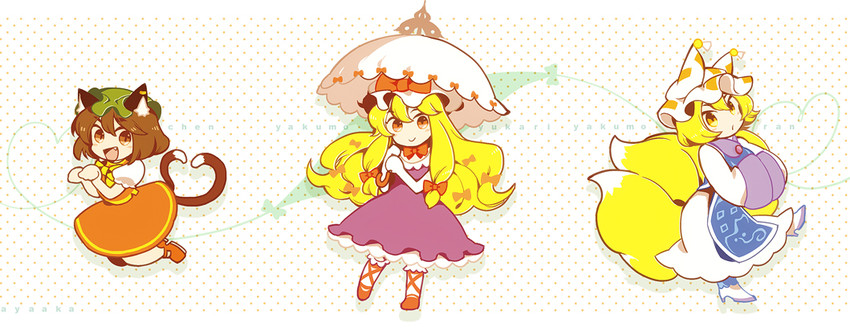 yakumo yukari, yakumo ran, and chen (touhou) drawn by yukizen