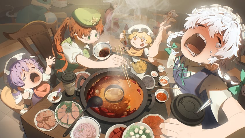 remilia scarlet, flandre scarlet, izayoi sakuya, konpaku youmu, fujiwara no mokou, and 2 more (touhou) drawn by kinoko_(kino2435006)