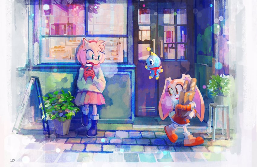 amy rose, cream the rabbit, and neutral chao (sonic) drawn by iyo_(1eavethebus)