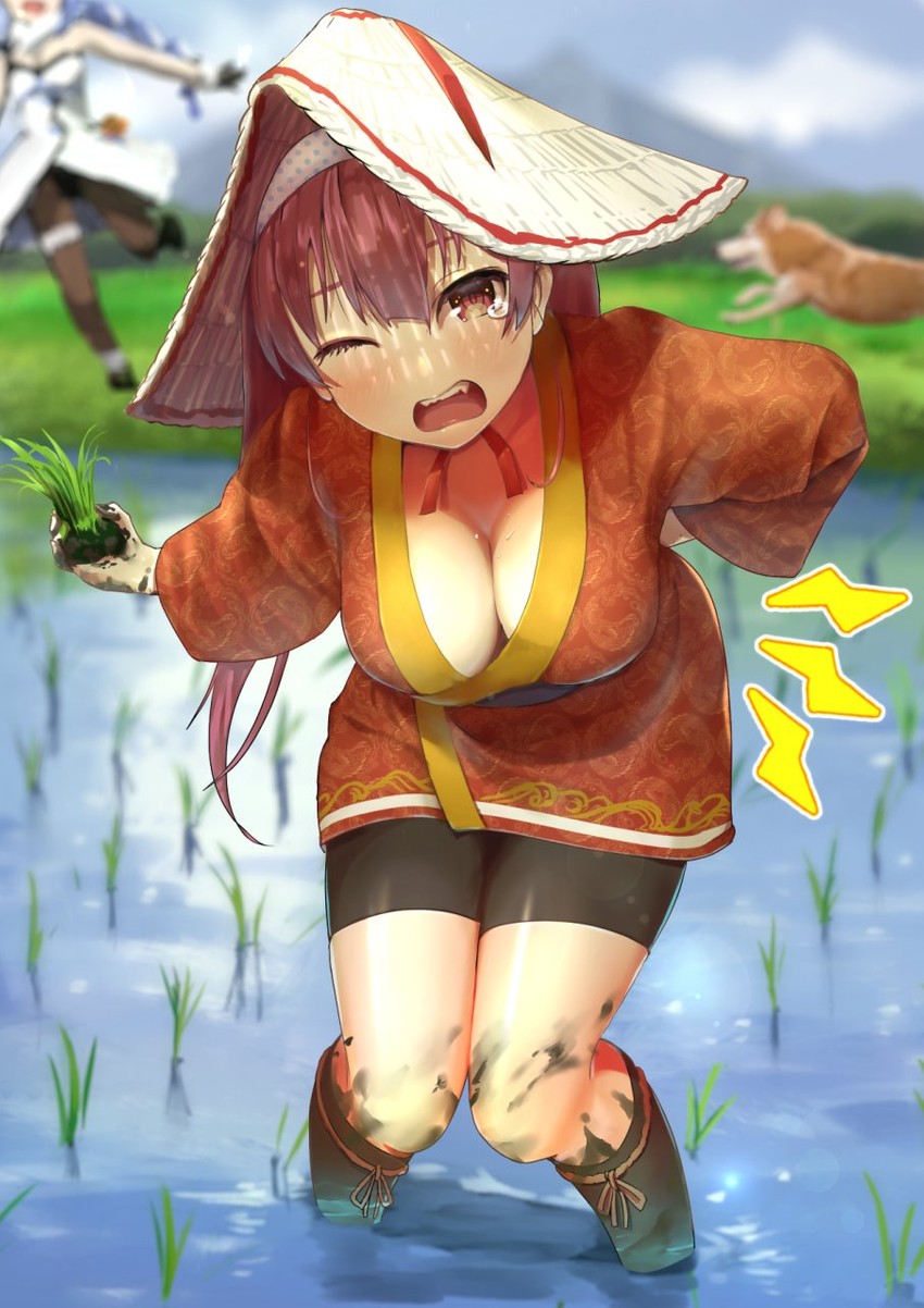 houshou marine, usada pekora, and sakuna-hime (hololive and 1 more) drawn by wankosukii