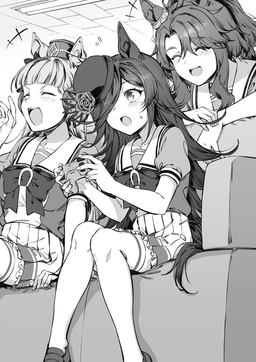 rice shower, gold ship, and mejiro palmer (umamusume and 1 more) drawn by nihudau