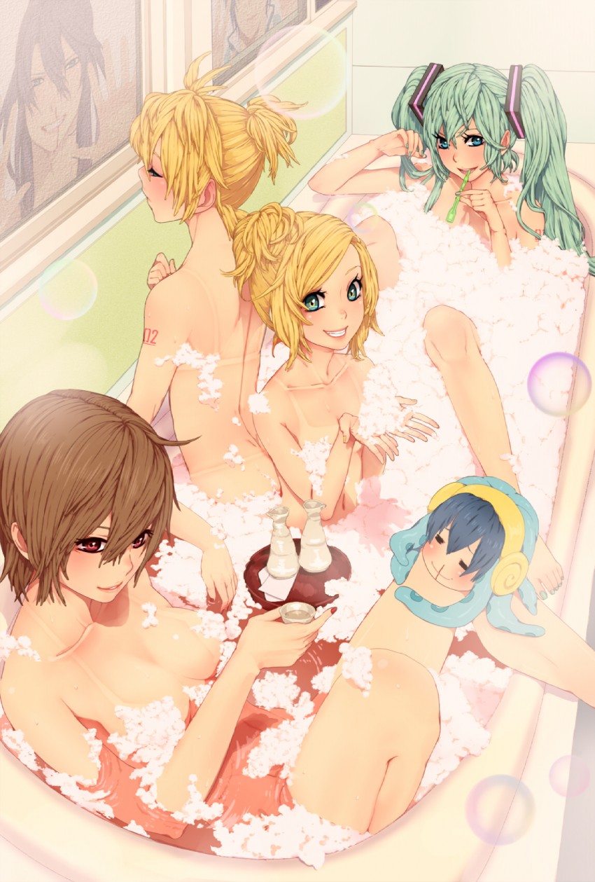 hatsune miku, kagamine rin, kagamine len, megurine luka, kaito, and 3 more (vocaloid) drawn by nayu