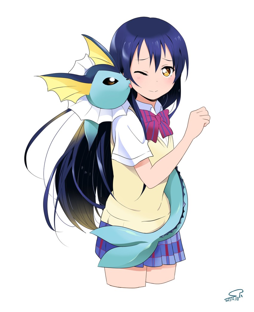 sonoda umi and vaporeon (pokemon and 2 more) drawn by suan_ringo