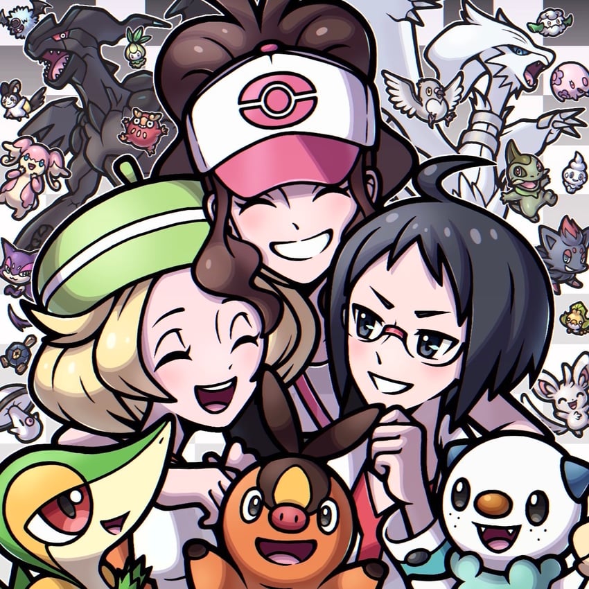 hilda, oshawott, snivy, bianca, tepig, and 19 more (pokemon and 1 more) drawn by mimimicabip