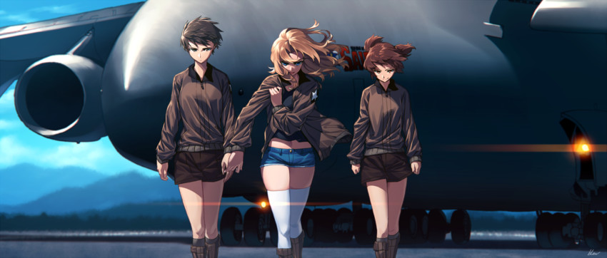 kay, alisa, and naomi (girls und panzer) drawn by blew_andwhite