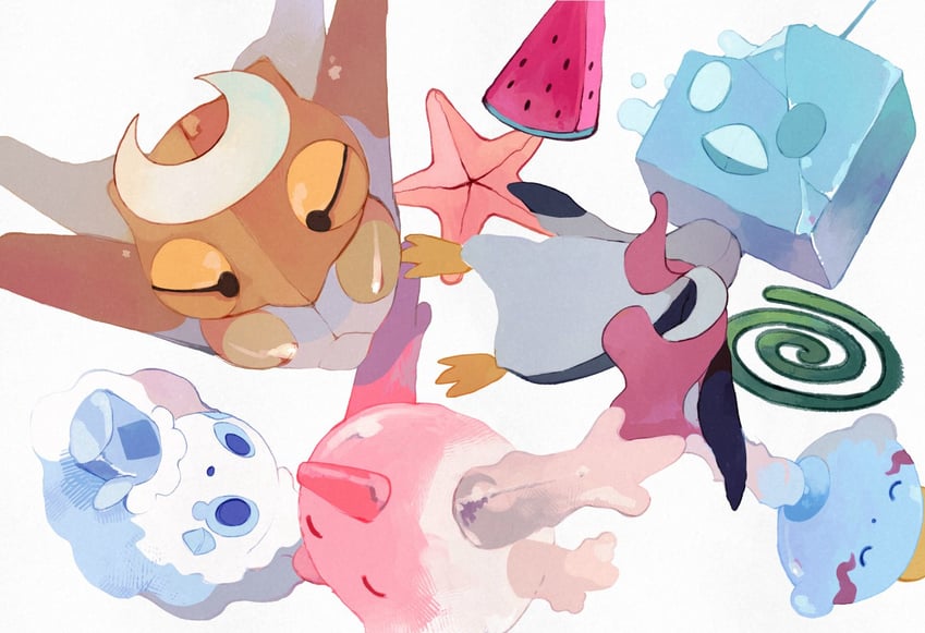 corsola, chimecho, vanillite, shedinja, and eiscue (pokemon) drawn by li04r