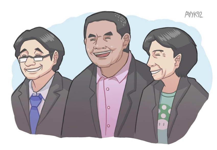 iwata satoru, miyamoto shigeru, and reggie fils-aime (mario and 2 more) drawn by ayyk92