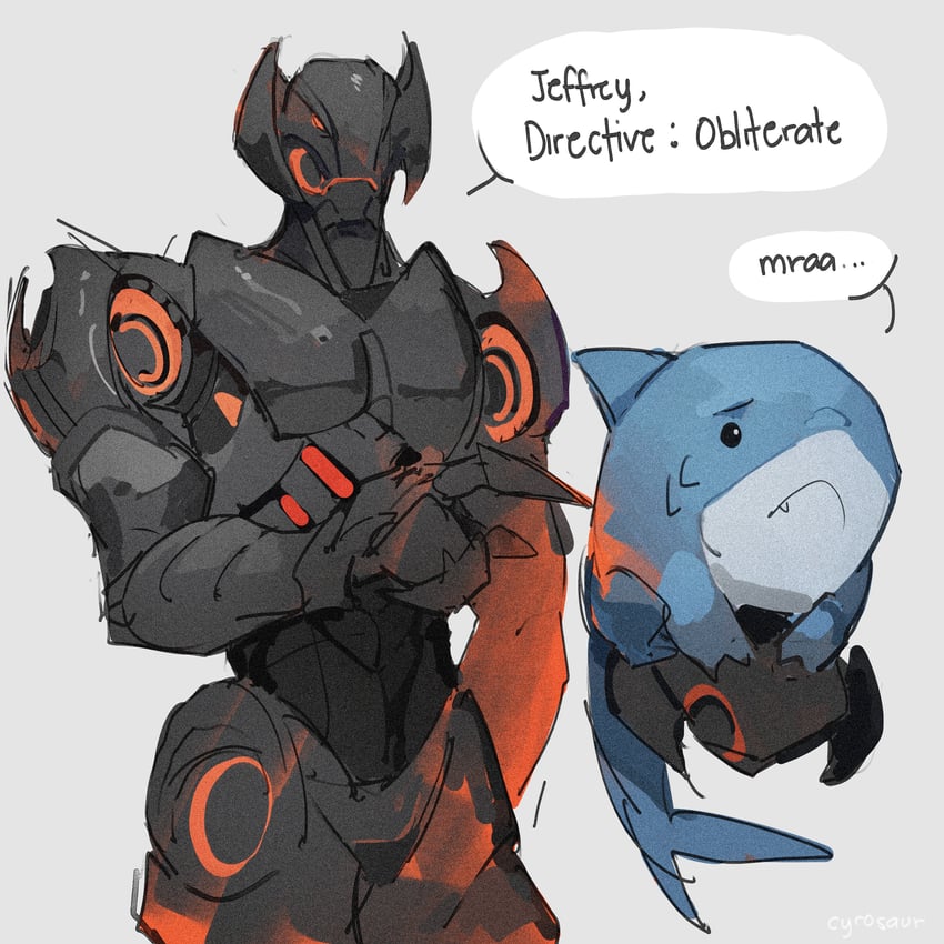 jeff the land shark and ultron (marvel and 2 more) drawn by cyrosaur
