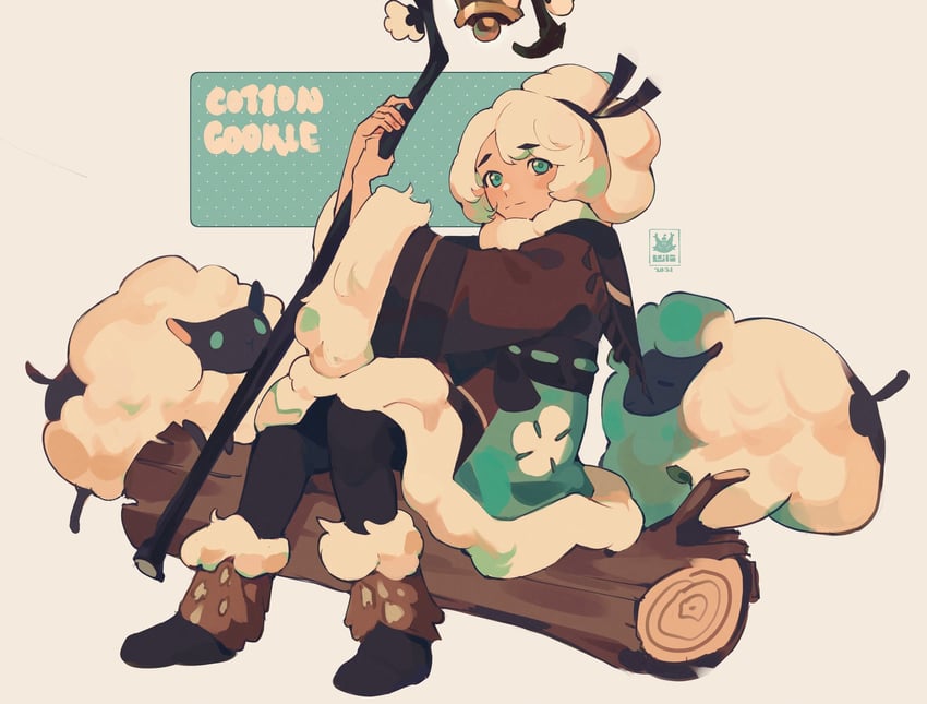 cotton cookie and cream cotton sheep (cookie run and 1 more) drawn by lapstle